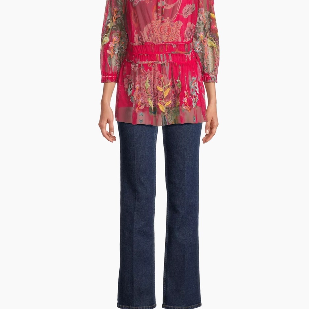 Johnny Was Feather Lark Floral Tieneck Blouse L NWT - Picture 3 of 11